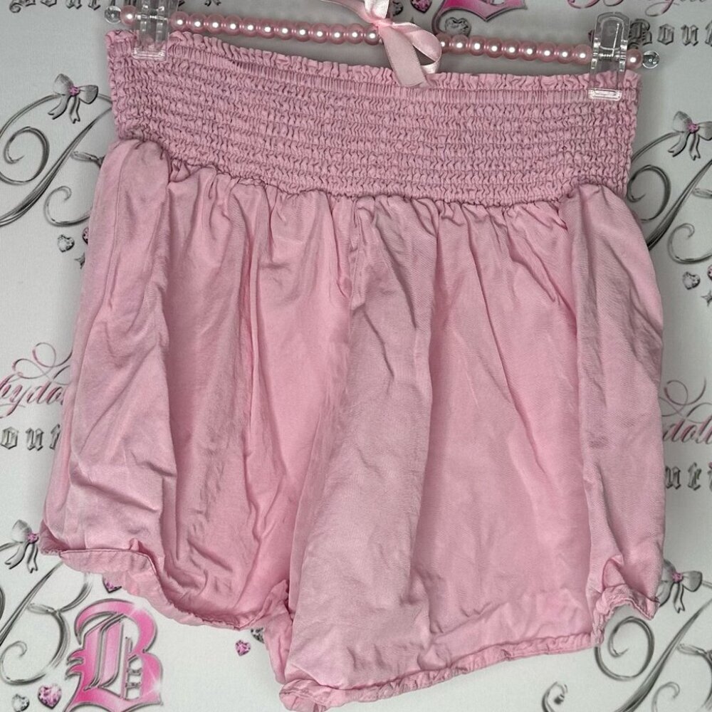 Love tree shorts mini cinch comfy loose Pink Smocked Waist Shorts